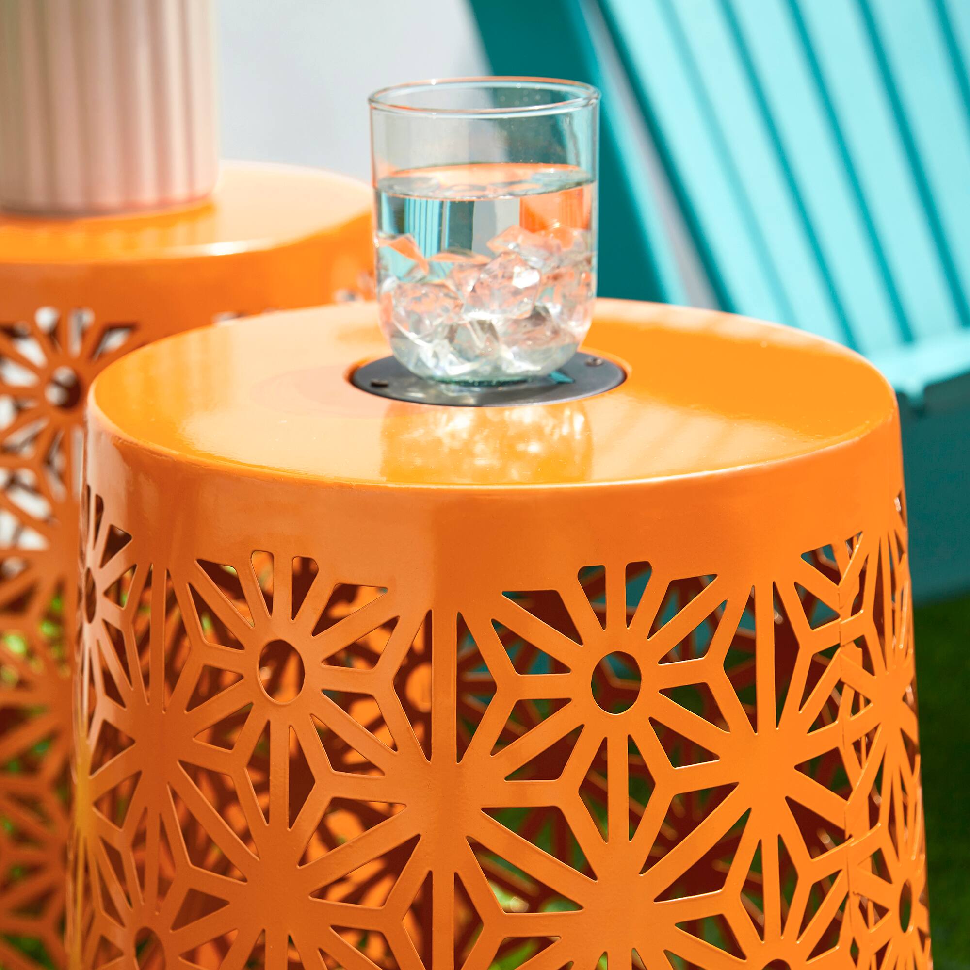 Glitzhome® 17.5" Iron Geometric Pattern Solar Garden Stool Set